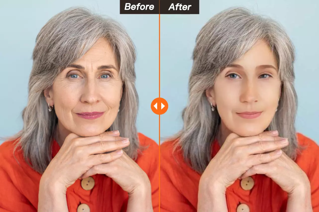 Portrait gender/age conversion before and after comparison