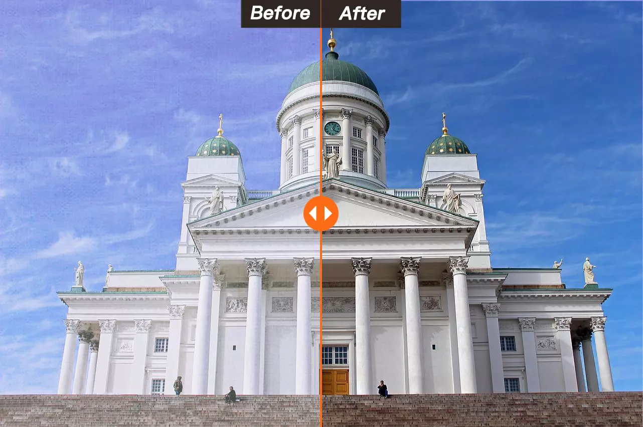 Fotografías antes y después de la eliminación de la bruma