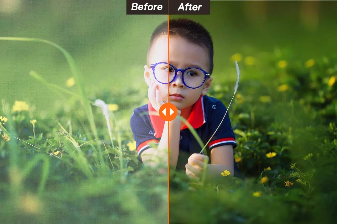 Photographies avant et après la suppression de la brume