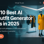 Futuristic virtual fitting room with AI outfit generator interface and mannequin in yellow coat