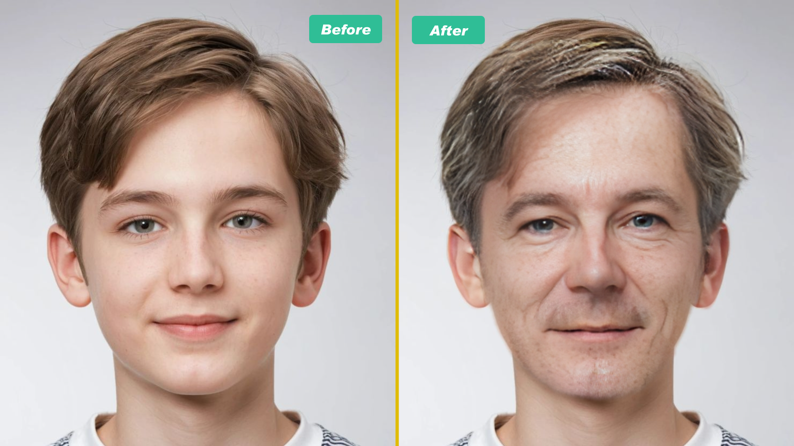 Before and after ai age up image showing older face result