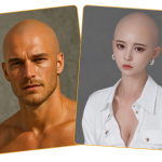 AI Bald Filter before and after preview showing realistic bald hairstyle results