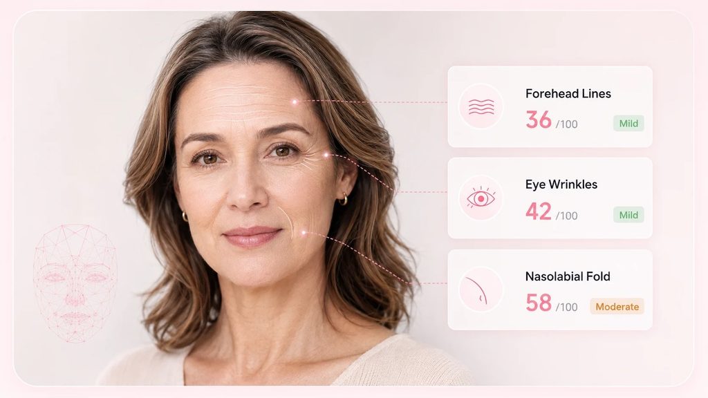 AI skin analyzer reviewing visible skin features from a selfie