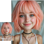 Original portrait compared with AI-generated big head character