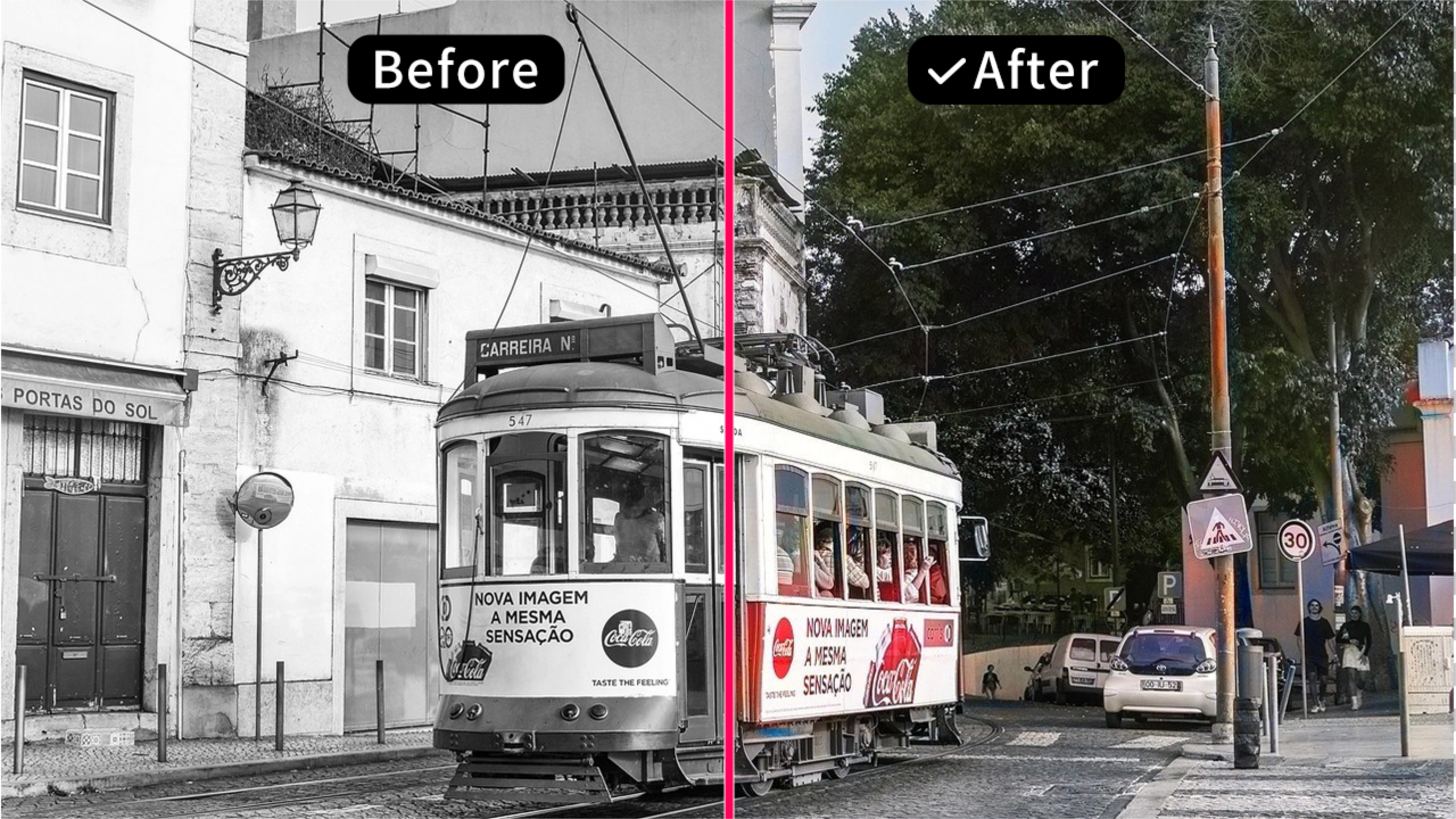 Use AI technology to automatically colorize black and white photos and restore the original colors of the scene